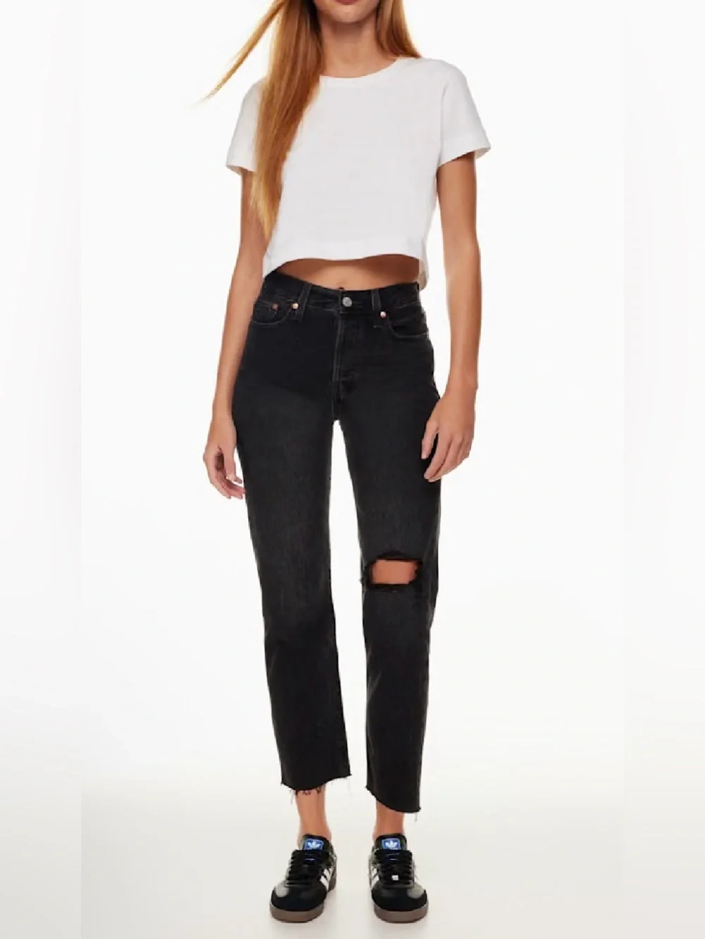 Levi's Black Black Wedgie Straight Leg Jeans with Knee Rip - Size 29/8